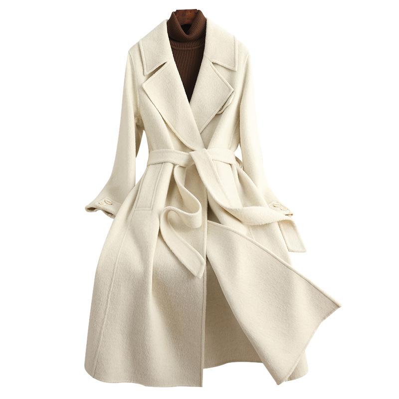 Двустороннее кашемировое пальто женское длинное выше колена свободное большого размера шерстяное пальто высокого качества 2024 осень-зима новые модели