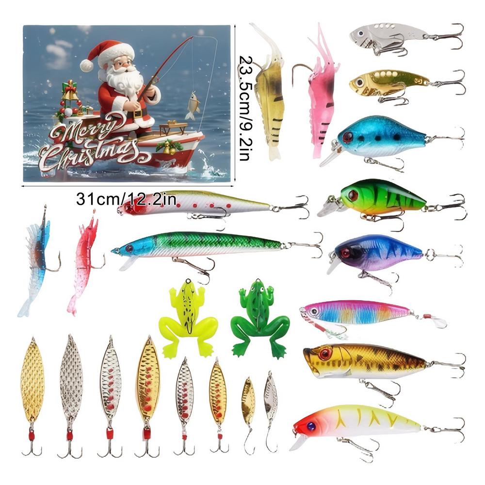 Fishing Lure Advent Calendar 2025 Christmas Countdown Calendar Fishing Tackle Set 24 Days Christmas Calendar Countdown Fish Bait