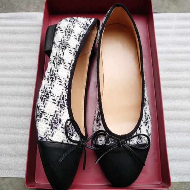 Классические балетки на плоской подошве, женская базовая кожаная твидовая обувь, двухцветная круглая балетка с бантом, модная женская обувь на плоской подошве