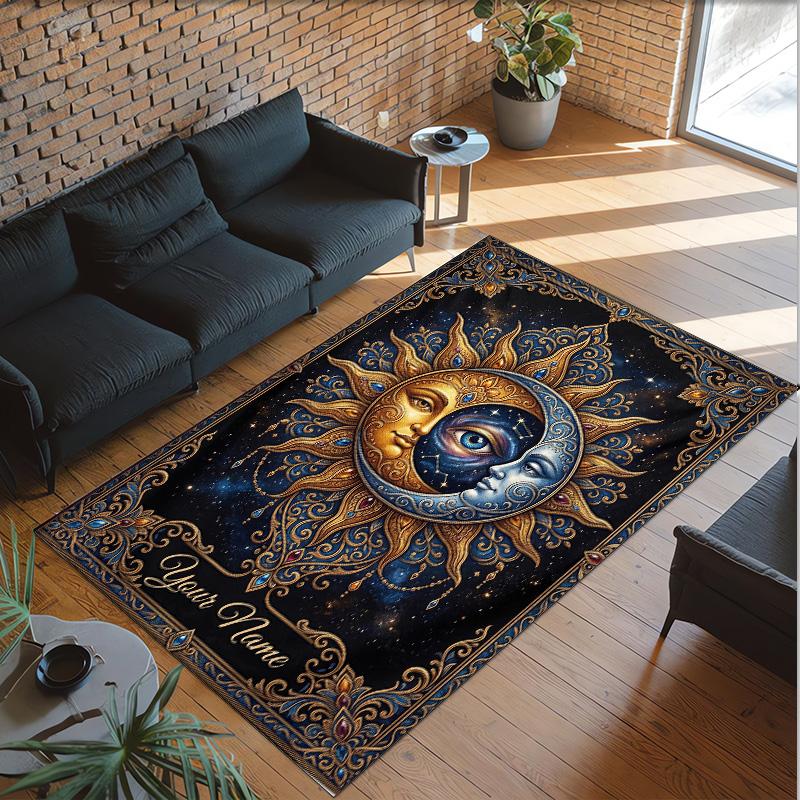 Cosmic Theme Crystal Velvet Floor Rug Personalized Custom Name Text Warm Carpet Home Decoration