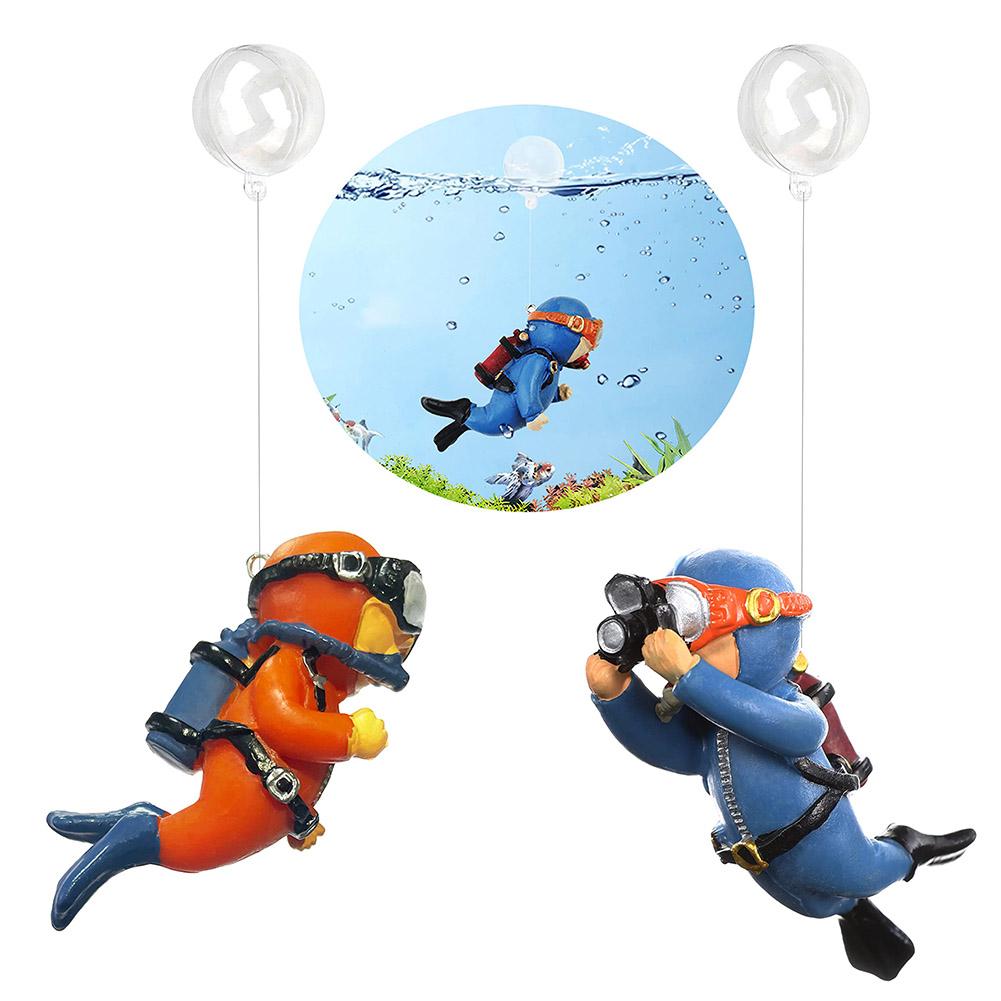 2pcs Cute Floating Diver Ornament Adjustable Position Fish Playmate For Aquarium Fish Tank Swimming Pool