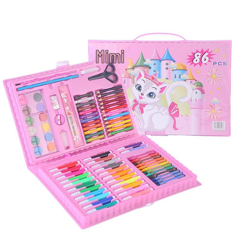 86-Piece Art Set: Watercolor Pens, Crayons, Colored Pencils - Ideal for Students and Children's Gifts.