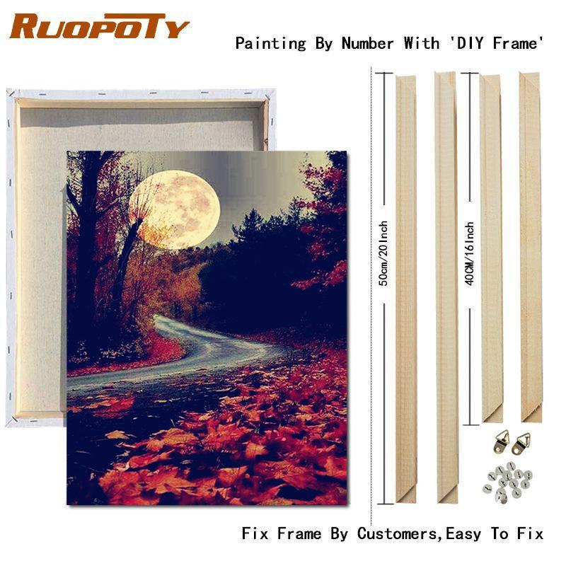 RUOPOTY Paint By Numbers Moon Wall Art Unique Gift DIY Frame Hand Painted Picture By Numbers Landscape For Living Room