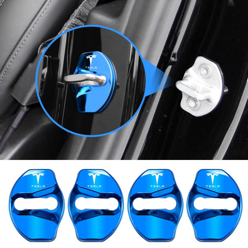 BFNWZ1 4PCS Car Door Lock Cover Stainless Steel Protection Accessories for Tesla Model 3 Highland 2023 Model S Model X Model Y