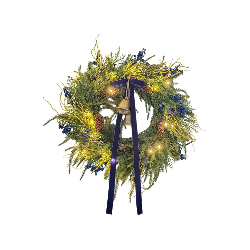 3D 55CM Simulated Needles Norfolk Blue Bell Wall Hanging Christmas Door Hanging Wreath Decoration