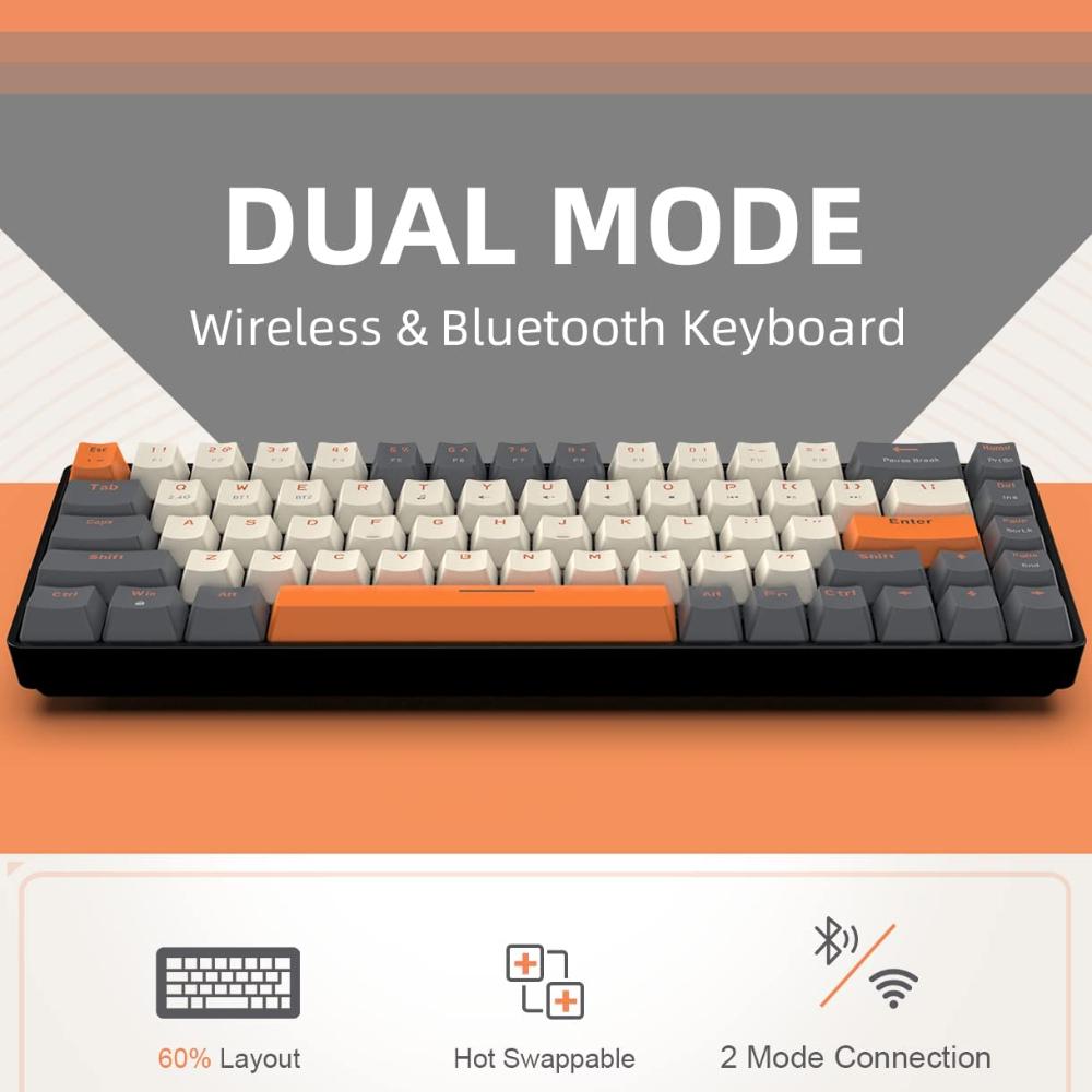60% Wireless Mechanical Keyboard Bluetooth Dual Mode Hot-Swappable Mini 68-Key Red Switch for PC PS4 Xbox iPhone iPad