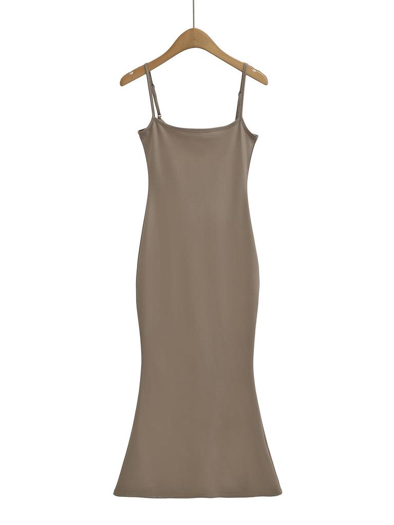 Платье-рыбий хвост с жидким покрытием и подтяжками - лето 2024 г., облегающие и эластичные бедра, стиль американской горячей девушки