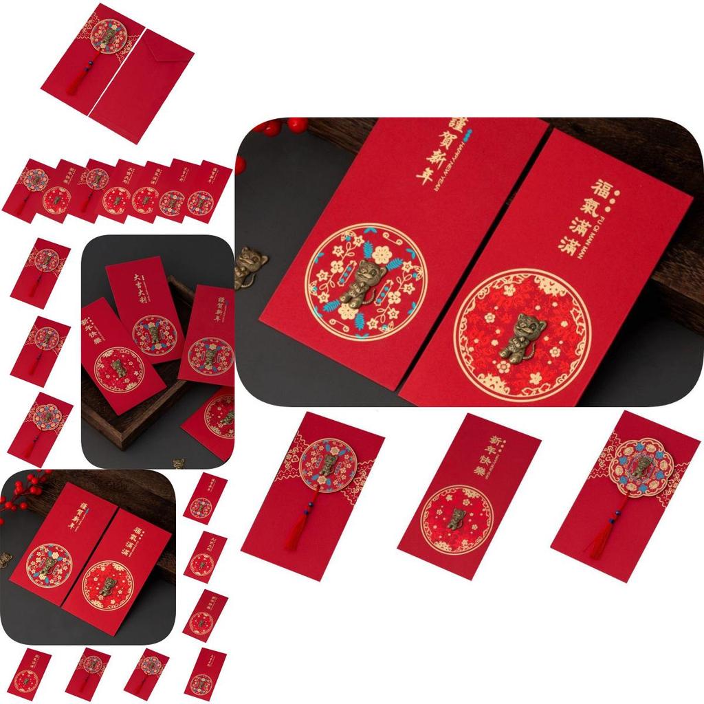 6 шт. Китайский Зодиак Тигр Новый Год CNY Анг Пао Золотой Ангпао Красный Конверт Пакет для Денег со словами Благословения