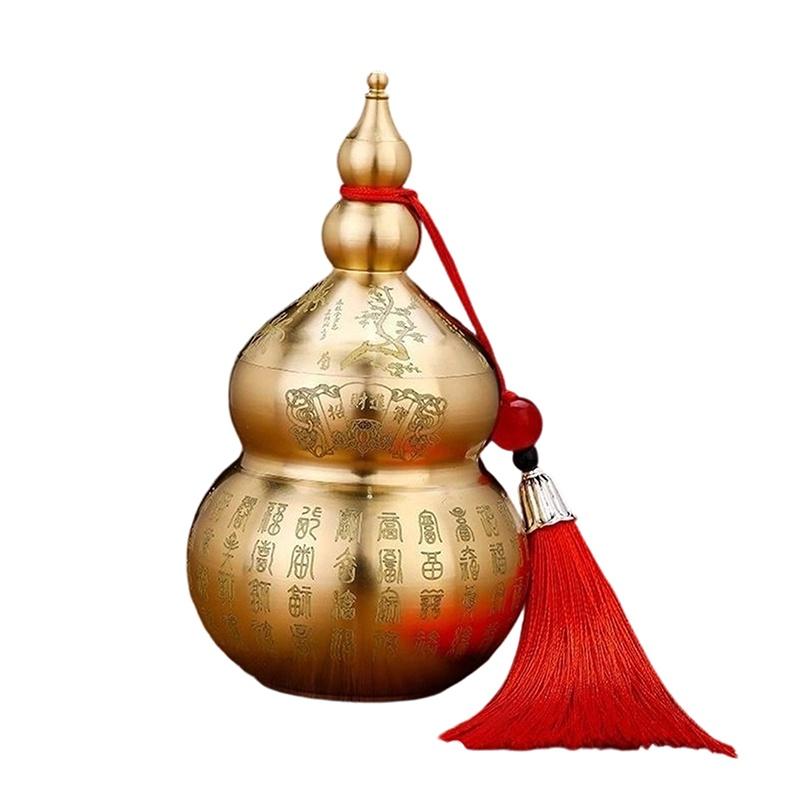 1PCS Brass Gourd Ornament: Open-Top Chinese-Style Brass Feng Shui Gourd—Desktop Wealth-Bringing Carved Feng Shui Decorative Item