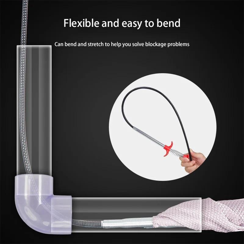 60cm Spring Pipe Dredging Tools Drain Snake Drain Cleaner Sticks Clog Remover Cleaning Household For Kitchen Bending Sink Tool