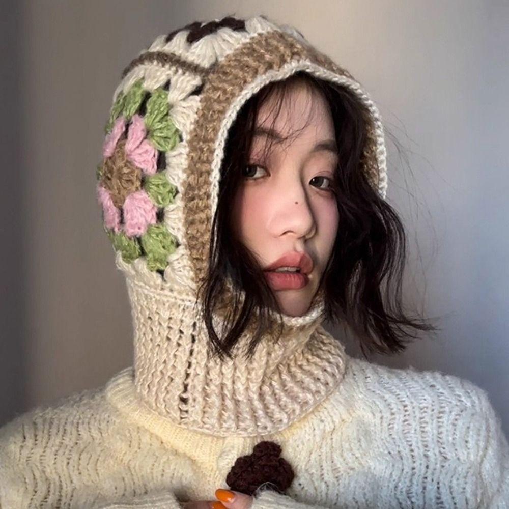 Colorful Knitted Yarn Hat Ear Protection Pullover Hat Windproof Knitted Hooded Caps Cold Weather