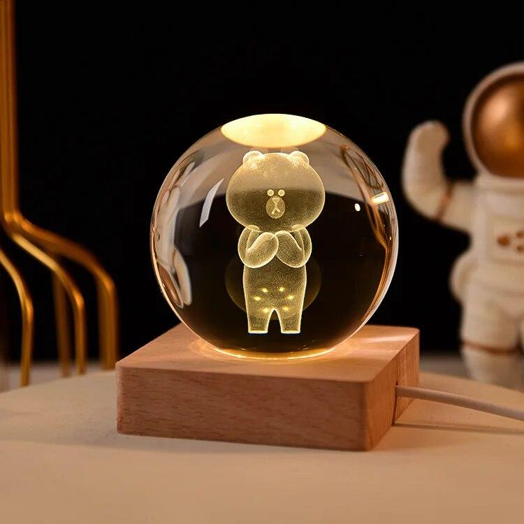 Декоративная лампа на День святого Валентина, 3D хрустальный шар, светящийся светодиодный ночник, декор для спальни, ночник с галактикой и луной, подарок для пары детей
