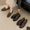 2025 New Retro Double Buckle with Loafers Women's British Style Round Head Small Leather Shoes One Pedal Low Heel Commuter Shoes