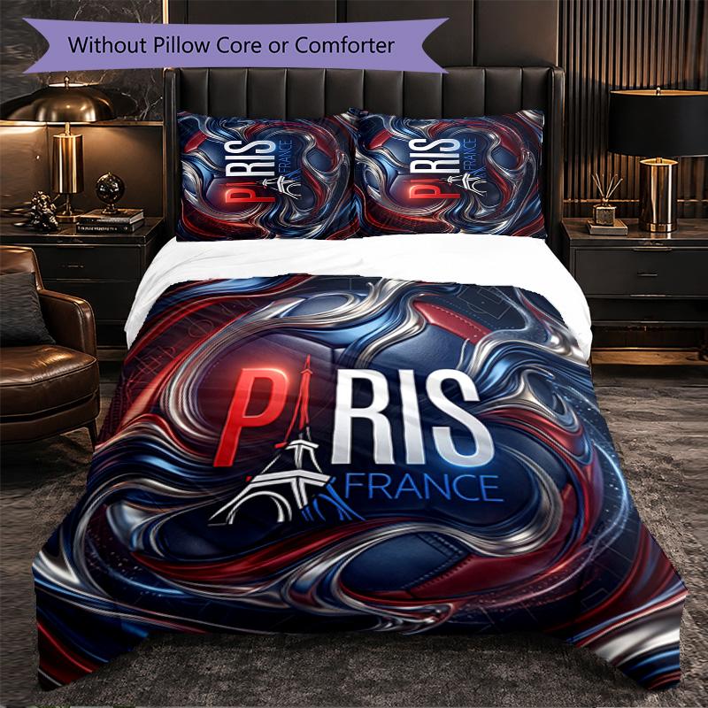 France Football Pattern 3 Pieces Bedding Set Soft Microfiber Duvet Cover with Pillow Cases for Bedroom