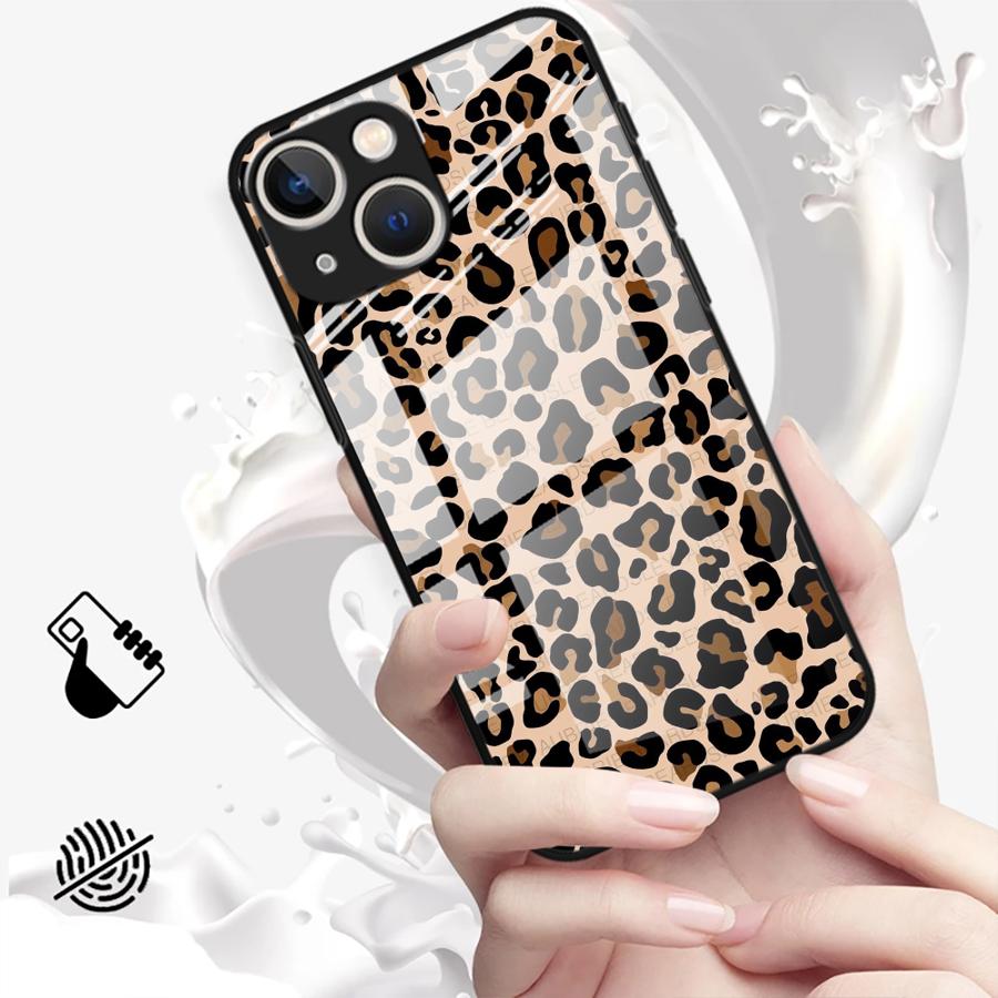 Стеклянный чехол для телефона для iPhone 17 Pro Max Air 16 XR 13 11 8 15 Plus 12 14 Леопардовый принт