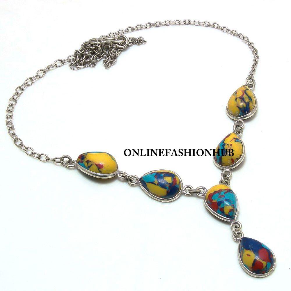 Мозаичная яшма Драгоценный камень 925 пробы с серебряным покрытием Ожерелье Ювелирные изделия EJJ-N7