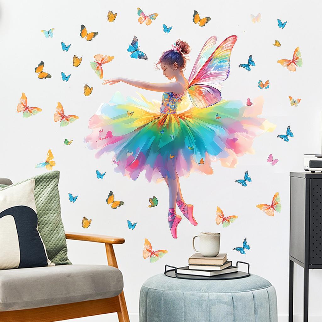Девочка-бабочка Детское настенное украшение Дверь комнаты Очаровательные самоклеящиеся наклейки