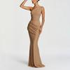 2026 Womens Elegant Slim-Fit Long Dress High Waist Sleeveless Wrap Neck Solid Color Formal Party Gown