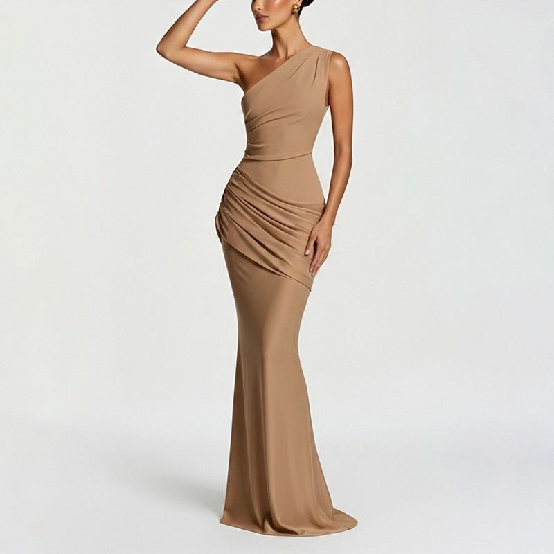 2026 Womens Elegant Slim-Fit Long Dress High Waist Sleeveless Wrap Neck Solid Color Formal Party Gown