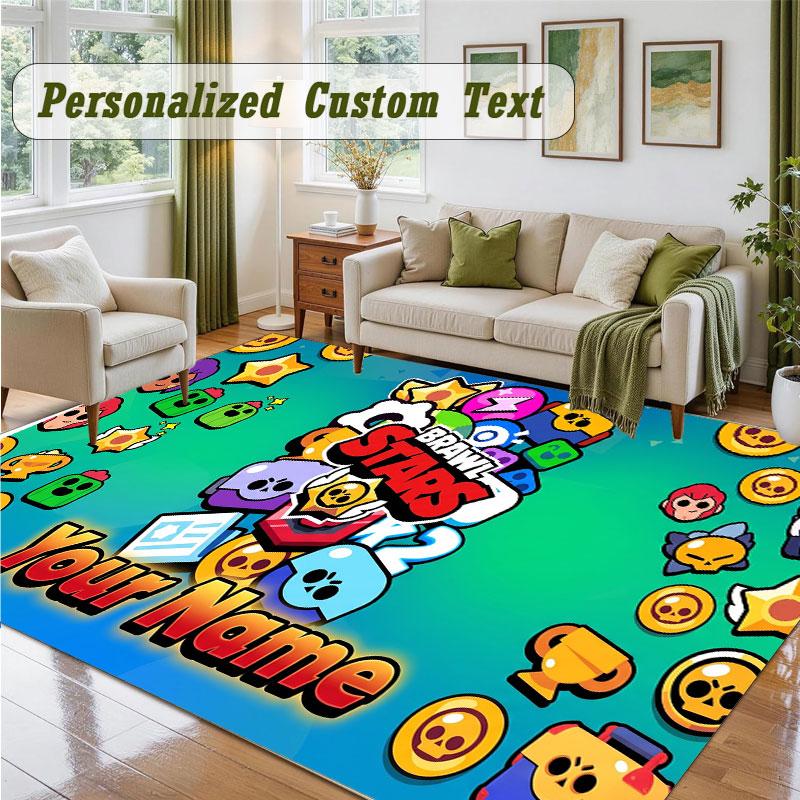 Crystal Velvet Square Rug Custom NameBrawl Stars Pattern Non Slip Home Floor Decor Rug