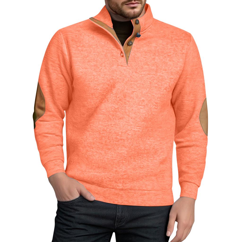 Men's Stand Up Collar Sweatshirt With Patchwork Casual Design
