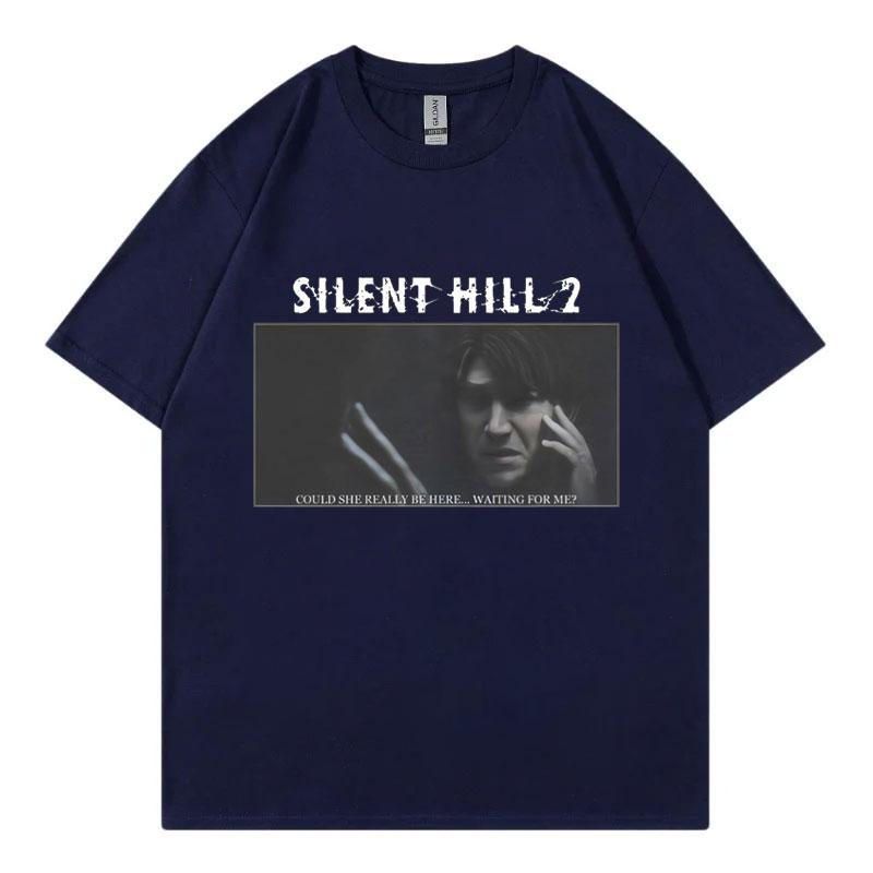 Хоррор Игра Silent Hill 2 Принт Футболка Мужская Женская Мода Винтажная Футболка с Коротким Рукавом Летняя 100% Хлопок Оверсайз Футболки