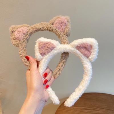 Милая повязка на голову с кошачьими ушками для женщин и девушек, обруч для волос в стиле косплея, зимняя мягкая шерстяная повязка на голову, повязка для волос в стиле аниме для вечеринок, мытье лица, макияж, головной убор