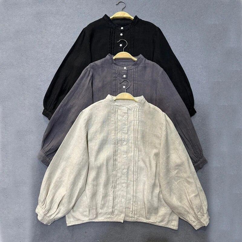 Johnature Весенняя рубашка с длинными рукавами, женские японские литературные универсальные топы с воротником-стойкой