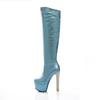 Fashion Platform Women‘s High Knee Boots Autumn Winter Luxury Sequined Knee High Boot Female High Heel Blue Gold Silver Party Shoes