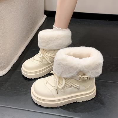 Белые зимние сапоги на толстой подошве женские сапоги 2025 новые зимние с утолщенным утеплителем теплые и водонепроницаемые хлопковые ботинки для Северо-Востока короткие сапоги