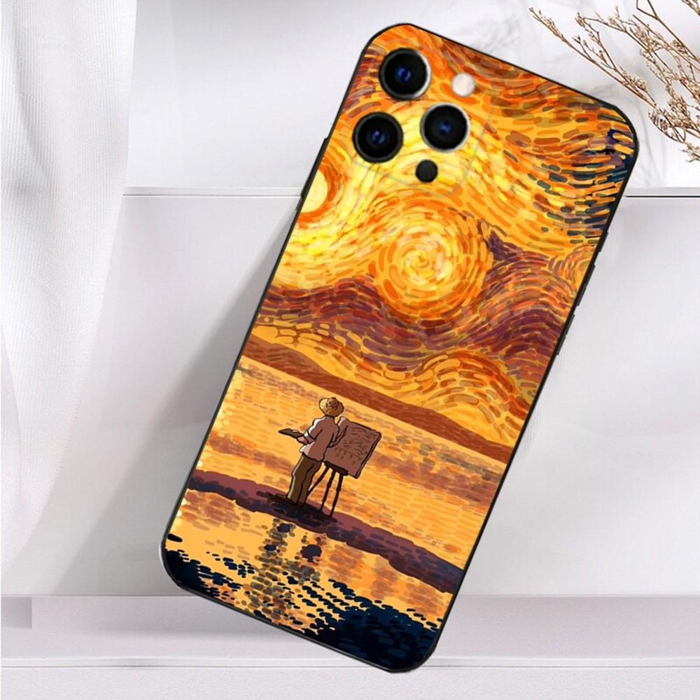 Чехол для телефона с рисунком под Ван Гога «Подсолнухи» для iPhone 16,15,14,13,12,11 Plus,Pro Max,XS,X,XR,SE,Mini,8,7 Мягкий силиконовый черный чехол