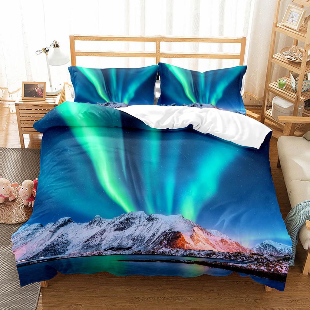 Northern Lights Duvet Cover Collection King Full Size Natural Wonders Polyester Comforter Cover For Kids Teens Bedding Collection Quilt Cover