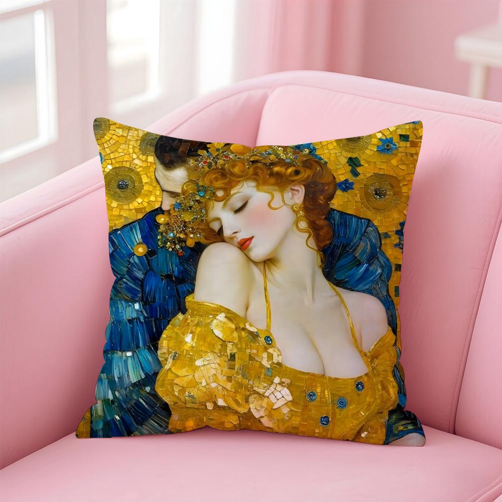 Art Gorgeous GGustav KKlimt Oil Painting Cushion Cover Pillow Case Soft Skin Friendly Fabric Comfort Concealed Zipper