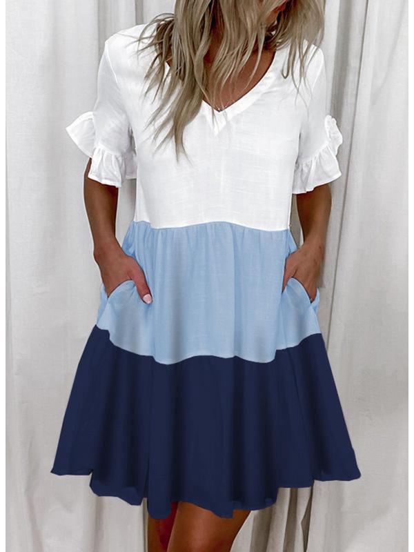 Европейское и американское женское модное короткое платье с принтом, оборками и карманами