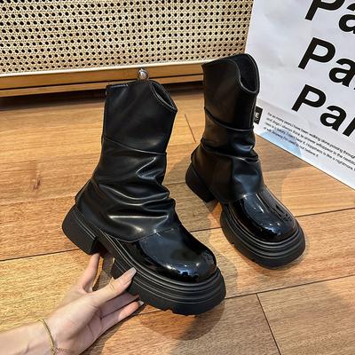 Ботинки Мартина женские в британском стиле осень популярные осень и зима новые европейские и американские толстая подошва однотонные круглый носок задняя молния толстые