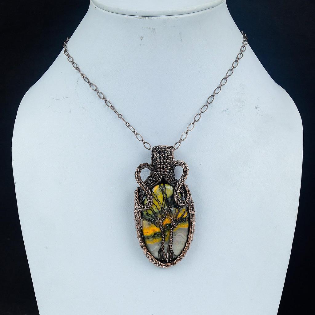 Bumble Bee Jasper Jewelry, 999 Copper Wire Wrapped Gemstone Pendant, Handmade Pendant, For Memorial Day