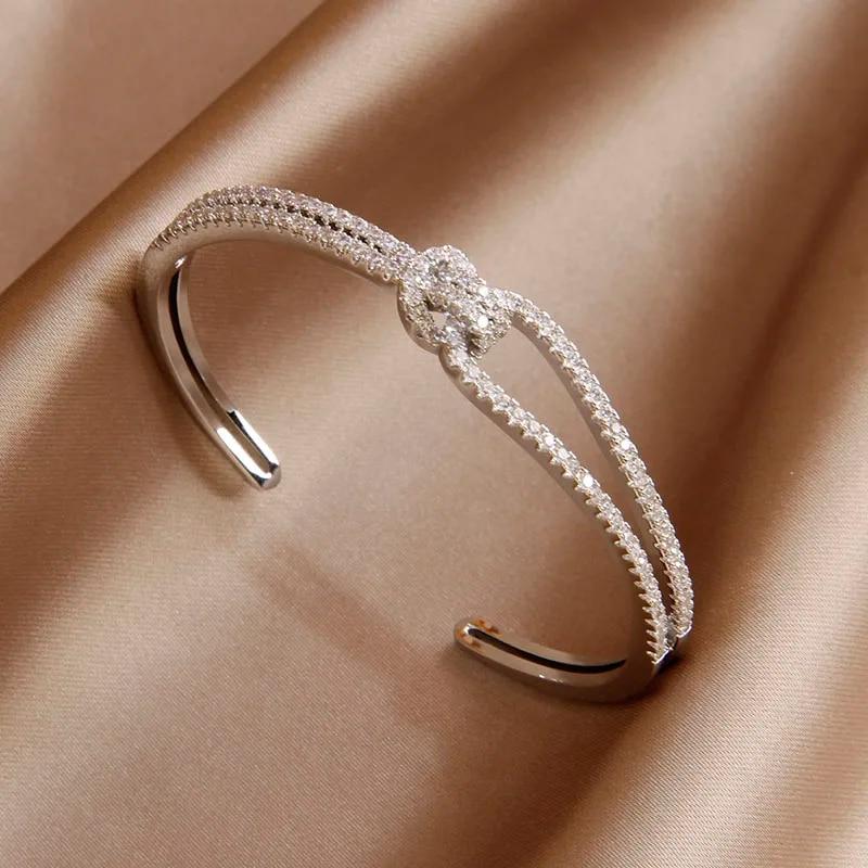 Korea&Japanese Delicate Double Layer Charm Bangles for Women Fashion Brand Jewelry Crystal Heart Bracelets Accessories