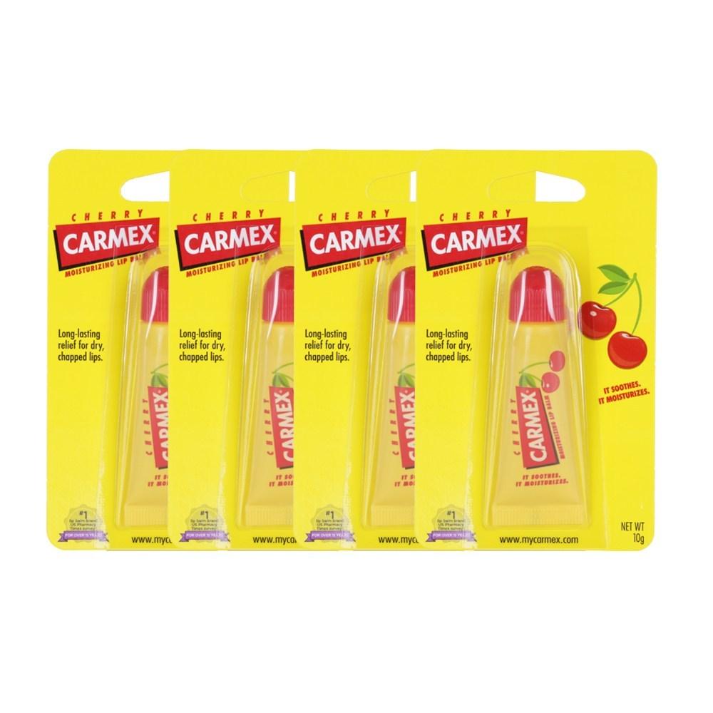 Carmex Moisturizing Lip Balm Tube, Cherry, 10g, 4 Pieces
