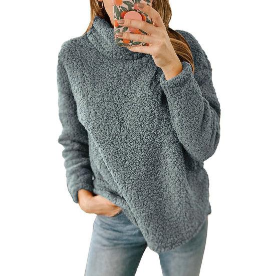 Женский свитер с высоким воротником и длинными рукавами, однотонный свободный крой, мягкий теплый утолщенный осенне-зимний повседневный женский пуловер, плюшевый топ, толстовка