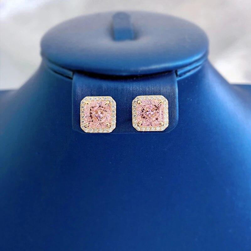 S925 100% стерлинговое серебро сверкающие квадратные розовые серьги-гвоздики с высокоуглеродистыми бриллиантами для женщин Свадебная вечеринка изящные ювелирные изделия в подарок