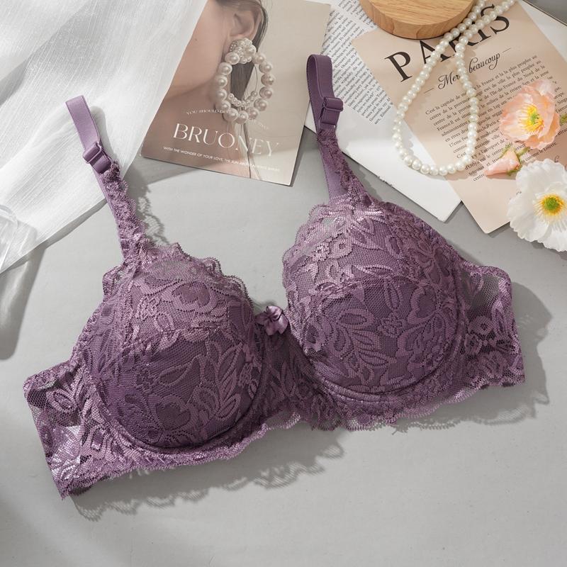 Women's Side Breast Control Full Cup Bra Plus Size Thin Cotton Cup Lace Bra Sexy Push Up Underwire Bra 36-42 C/D