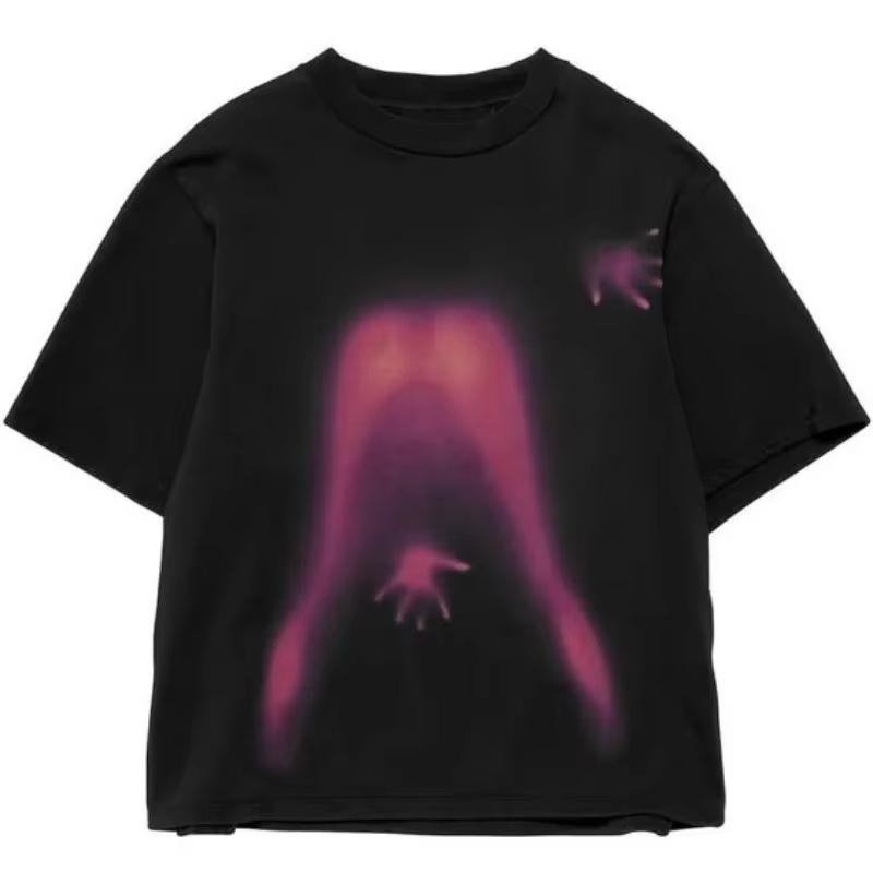 Мужская хлопковая футболка с коротким рукавом и круглым вырезом, летняя, свободного кроя оверсайз, модная брендовая, с рукавом до локтя, с готическим принтом, парные топы