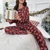 Женский пижамный комплект Осень Зима 2 предмета Домашний костюм Топ с длинным рукавом и брюки Свободный пижамный комплект Рождественская тематика Одежда для сна