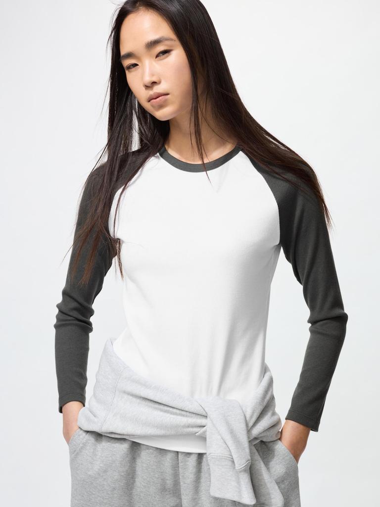 Uniqlo Футболка SofT Lip Crewneck с длинным рукавом, цветной блок