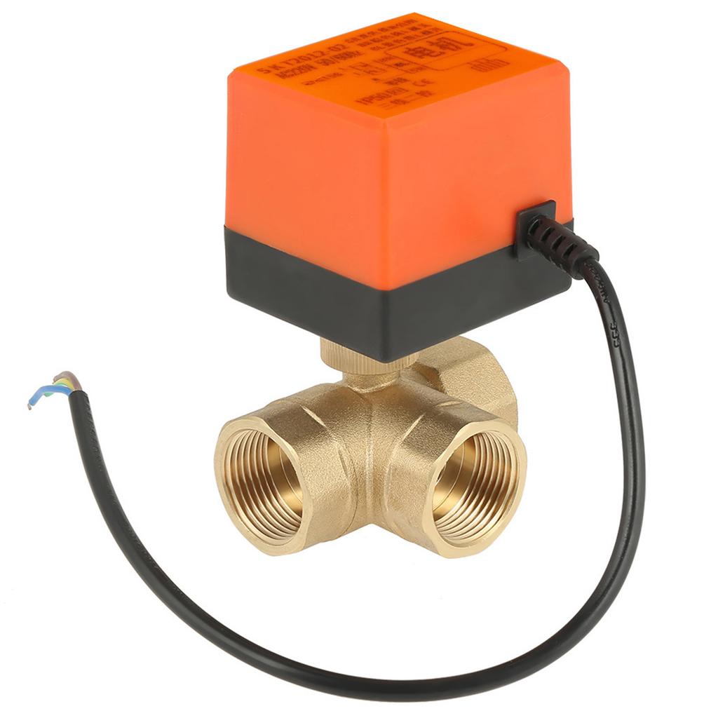 AC 220V Brass Electric Motorized Ball Valve 3 Way 3 Wire T Type 1.6pa Thread DN25 G1