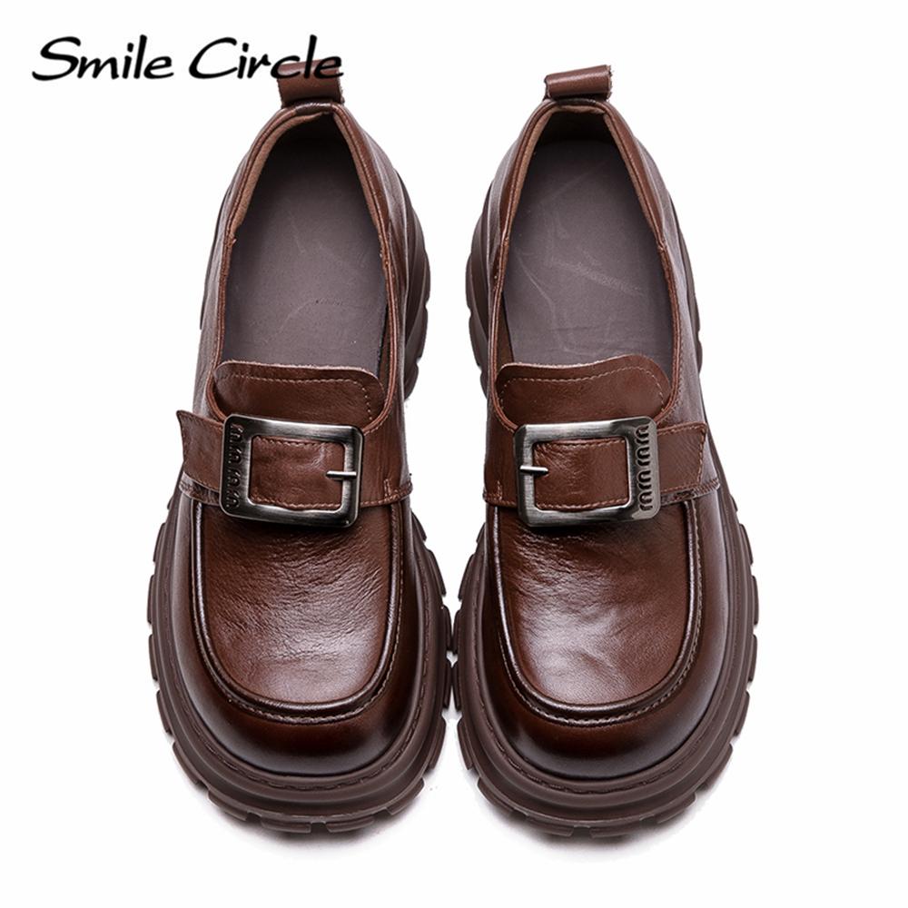 Женские мокасины из натуральной кожи с круглым носком и толстой подошвой, модные повседневные туфли на плоской подошве