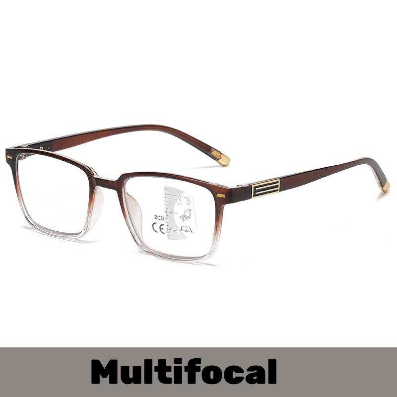 Прогрессивные мультифокальные фотохромные очки для чтения Мужские ретро ультралегкие очки с квадратной оправой Защита от синего света Диоптрии