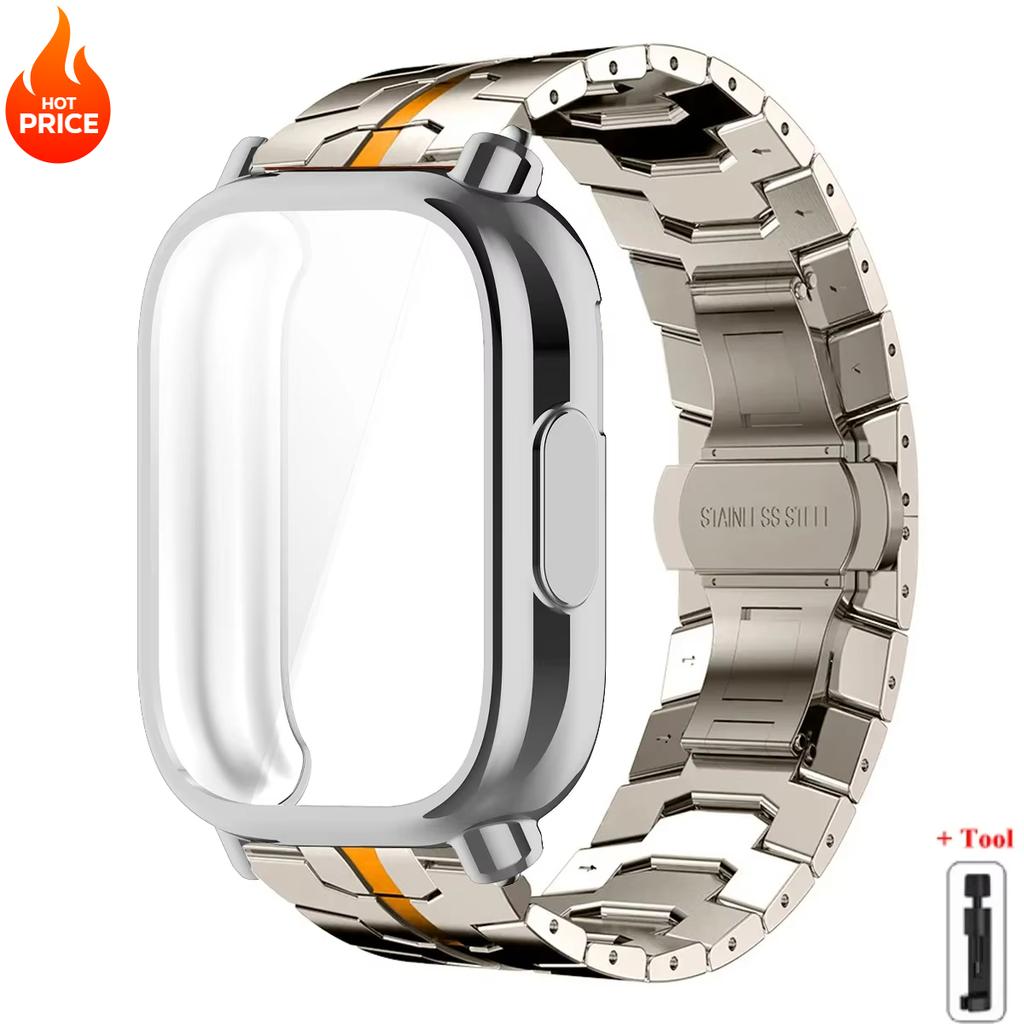 Чехол+Ремешок Для Redmi Watch 5 Active Мягкий ТПУ Чехол Для Xiaomi Redmi Watch 5 Lite Роскошный Металлический Ремешок Для Часов Браслет из Нержавеющей Стали