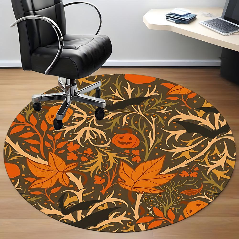1pc Halloween Leaves Office Round Area Rug,  Mat Suitable For Office, Under Office Chairs Bedroom Living Room Home Decor, Room Deco
