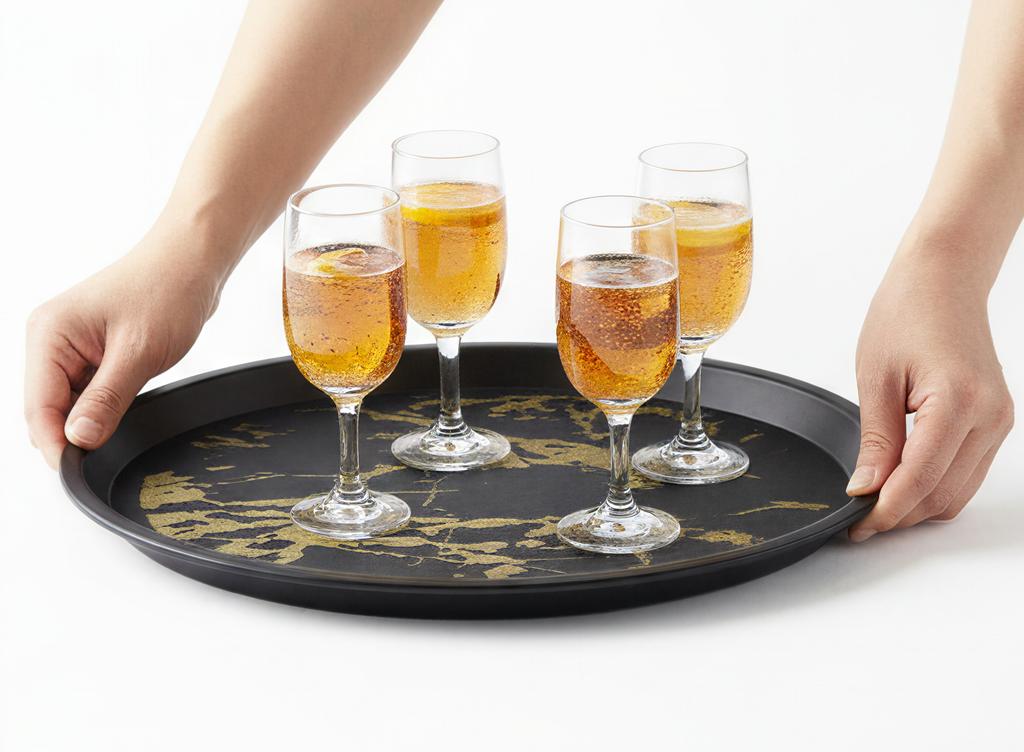 Waiter'S Tray For Carnival Non-Slip Plastic Black With Pattern 41Cm